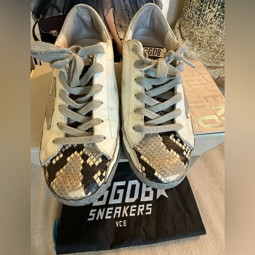 Golden Goose Snakeskin, Silver and White Sneakers - Picture 2 of 8